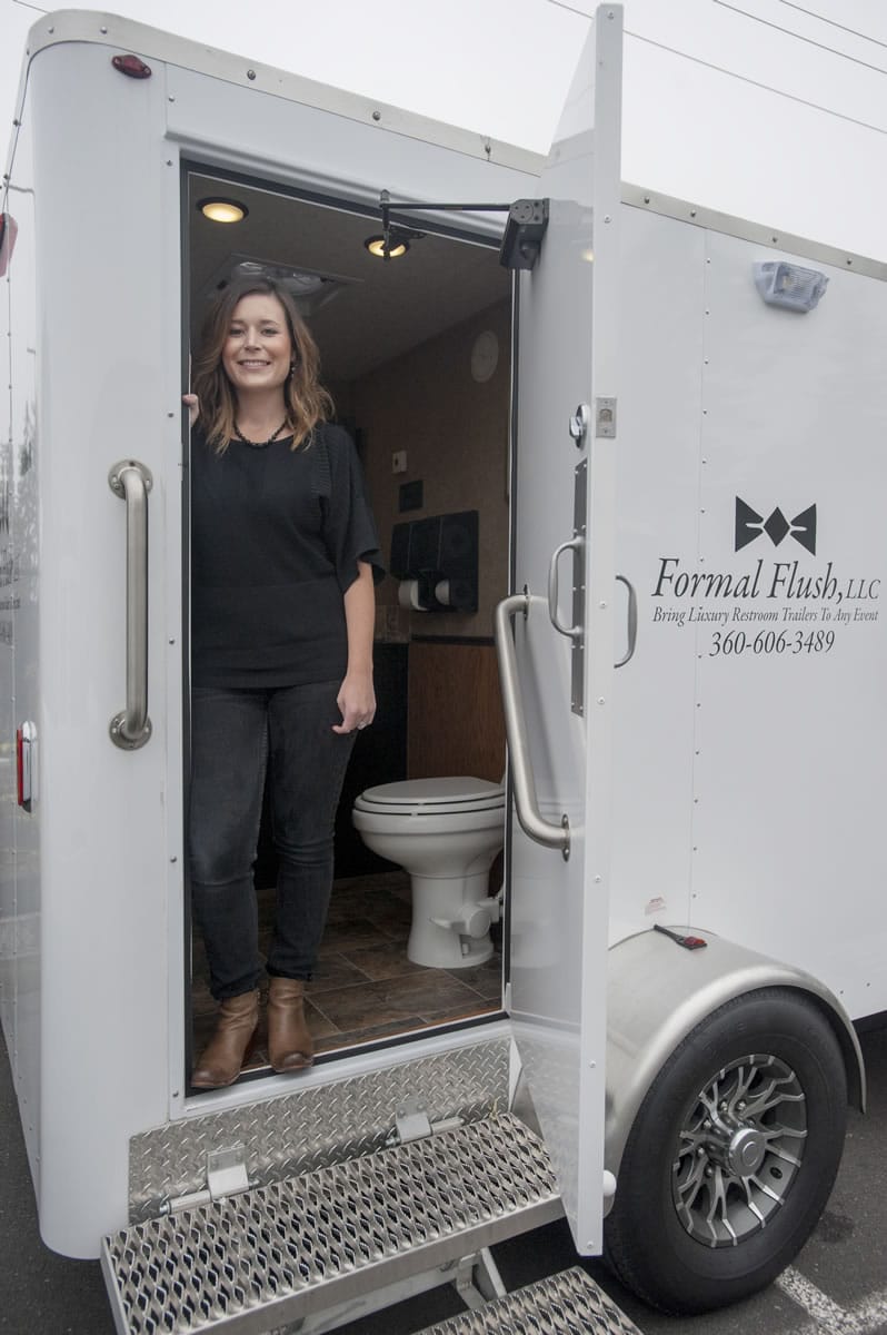 Ashley Vizcaino, owner of a Formal Flush, a business which provides luxury mobile restrooms for formal occasions like weddings in Vancouver Thursday October 8, 2015.
