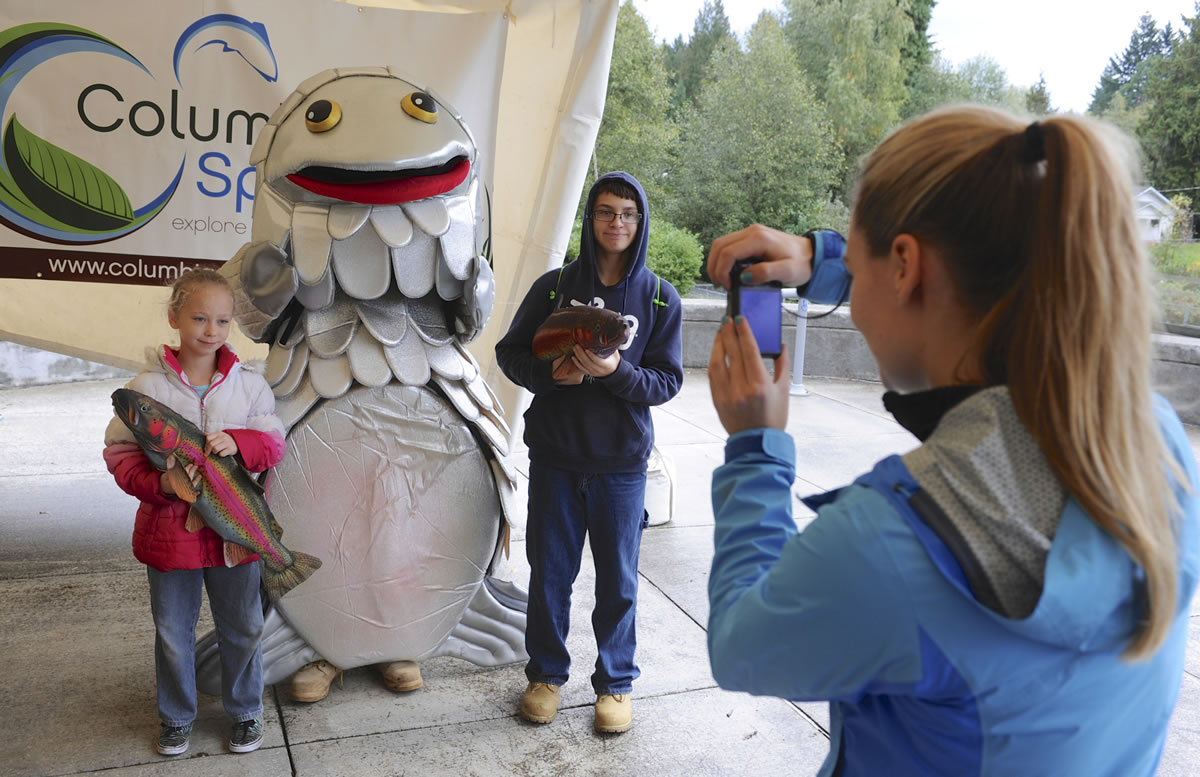 Celebrities including &quot;Frank the Fish&quot; posed with kids at last year&#039;s outing at Columbia Springs Environmental Education Center.
