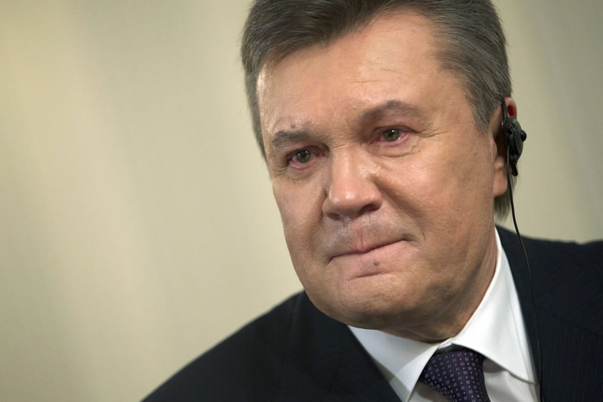 Ousted Ukrainian President Viktor Yanukovych participates in an interview Wednesday in Rostov-on-Don, Russia.