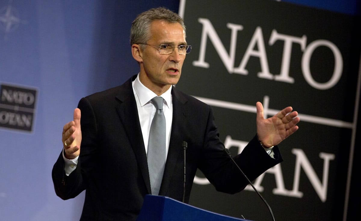 NATO Secretary General Jens Stoltenberg speaks during a media conference at NATO headquarters in Brussels on Thursday. NATO defense ministers meet Thursday to consider the implications of recent Russian military actions in Syria, as well as ongoing measures to retool NATO to meet contemporary security threats.