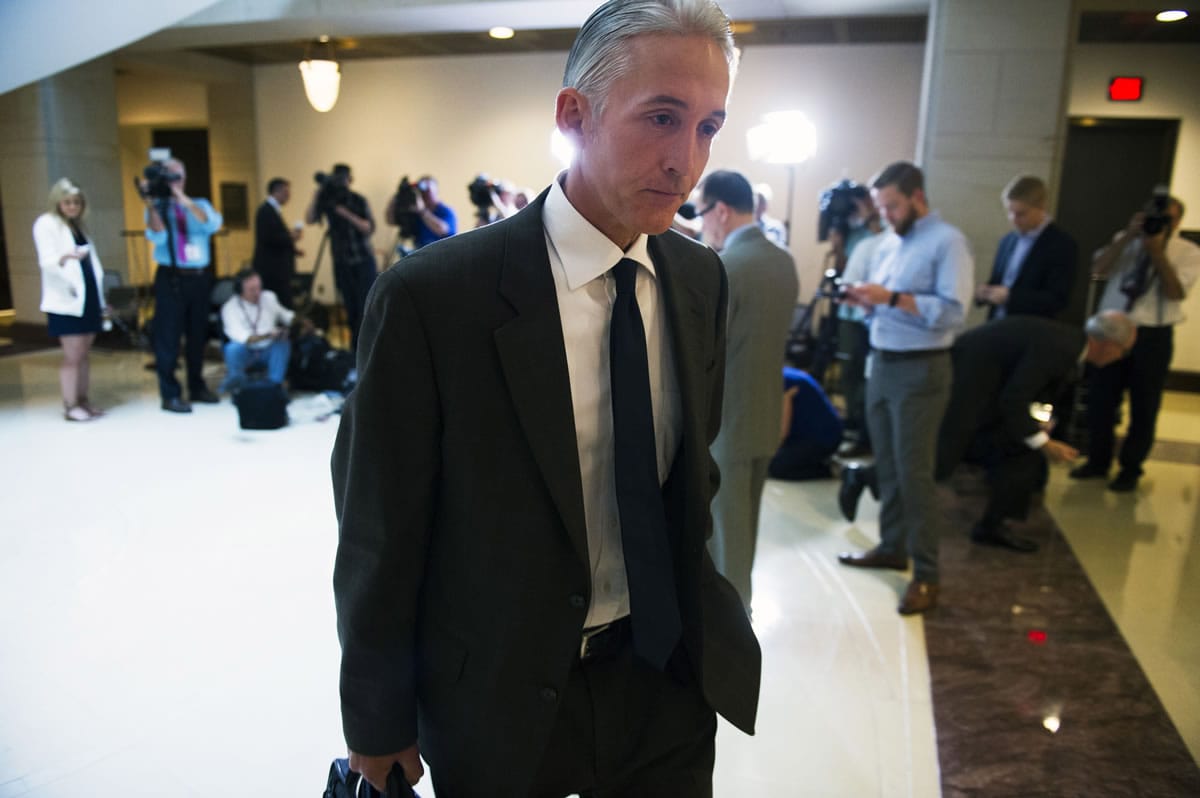 House Benghazi Committee Chairman Trey Gowdy, R-S.C., walks to a hearing room on Capitol Hill in Washington.