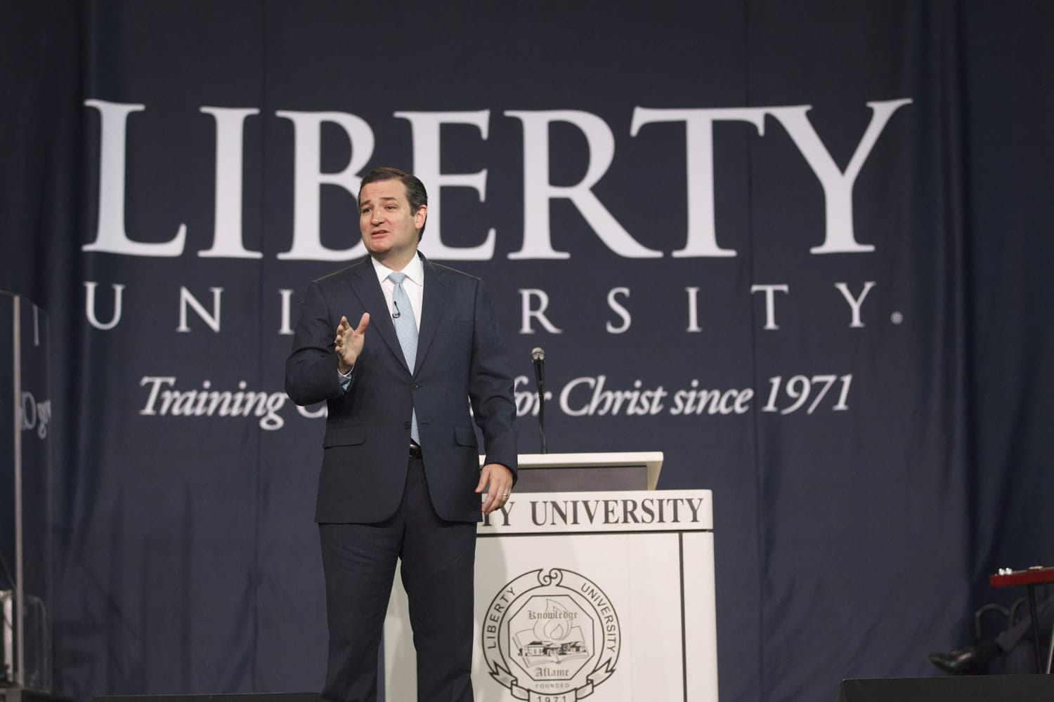 Sen. Ted Cruz, R-Texas., speaks in the Convocation Center at Liberty University in Lynchburg, Va.,  on Wednesday.