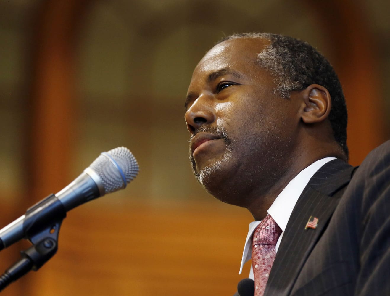 Republican presidential candidate, retired neurosurgeon Ben Carson speaks during a campaign stop at the University of New Hampshire on Wednesday in Durham, N.H.