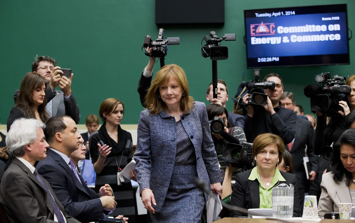 General Motors CEO Mary Barra arrives on Capitol Hill in Washington on Tuesday to testify before the House Energy and Commerce subcommittee on Oversight and Investigation.