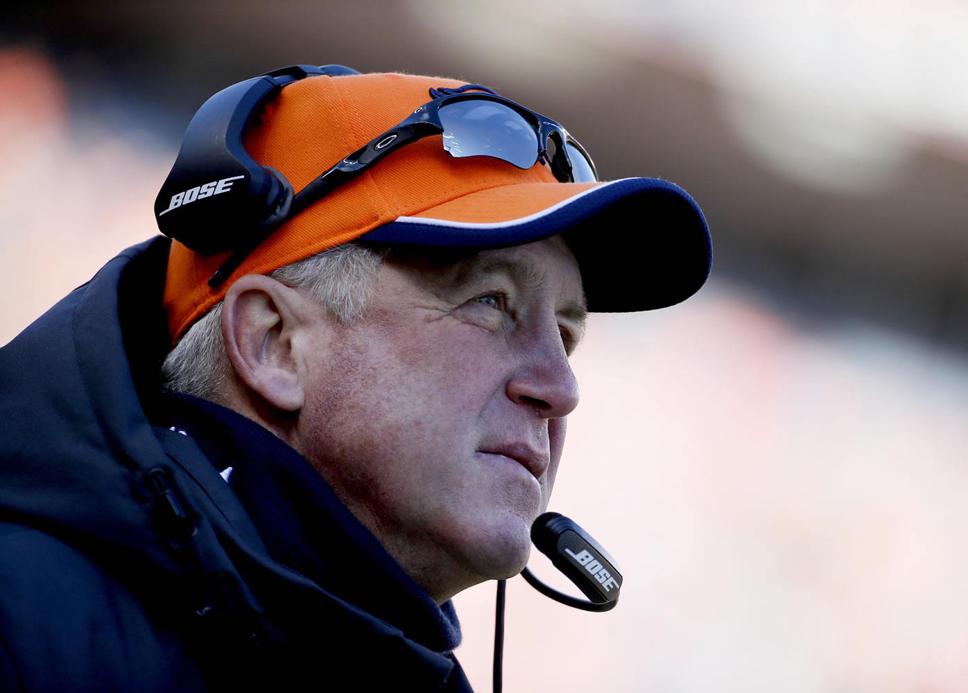 Denver Broncos head coach John Fox watches his team during the first half of an NFL football game against the Oakland Raiders, Sunday, Dec. 28, 2014, in Denver.