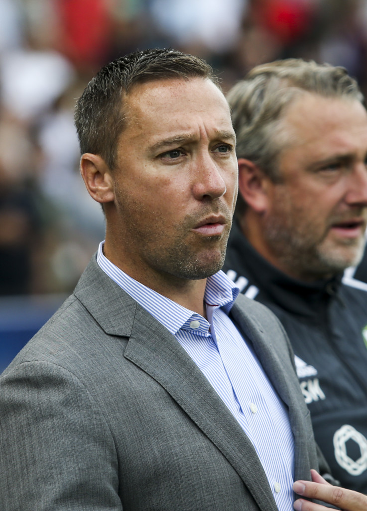 Portland Timbers head coach Caleb Porter in a MLS soccer game against Los Angeles Galaxy in Carson, Calif., Sunday, Oct. 18, 2015. Timbers won 5-2. (AP Photo/Ringo H.W.