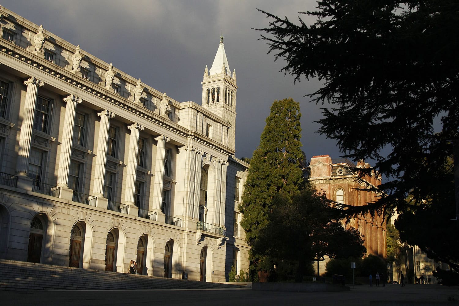 Late light falls on Wheeler Hall, South Hall and the Campanile on the University of California campus in Berkeley, Calif.