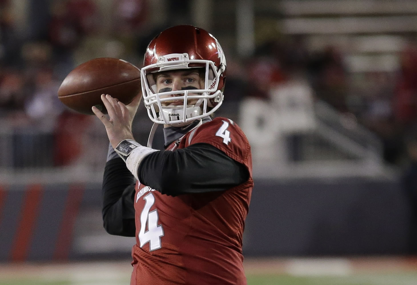 Washington State quarterback Luke Falk leads the Pacific-12 in passing yards and has surprising Washington State (4-2, 2-1) on track for a possible bowl game.(AP Photo/Ted S.