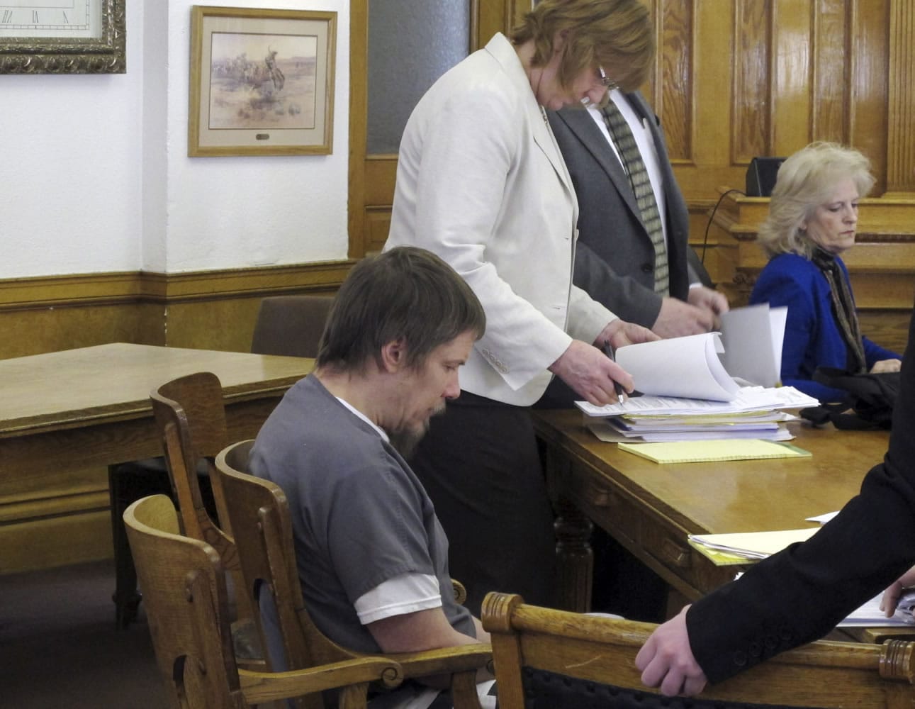 Jeremy Cramer, 38, sits in court in Anaconda, Mont., after a judge sentenced him on Friday, April 4, 2014, to life in prison without parole.