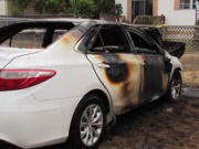 Vancouver police officers investigating a series of smash-and-grab burglaries early Saturday found this car on fire at the 11200 block of Northeast Burton Road.