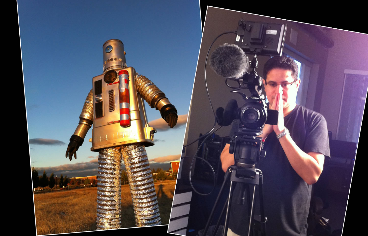 The robotic star (played by Joseph LeBard) of the new Lincoln's Beard music video &quot;Wired Monkeys&quot; stands in a Clark County field during filming this summer.
