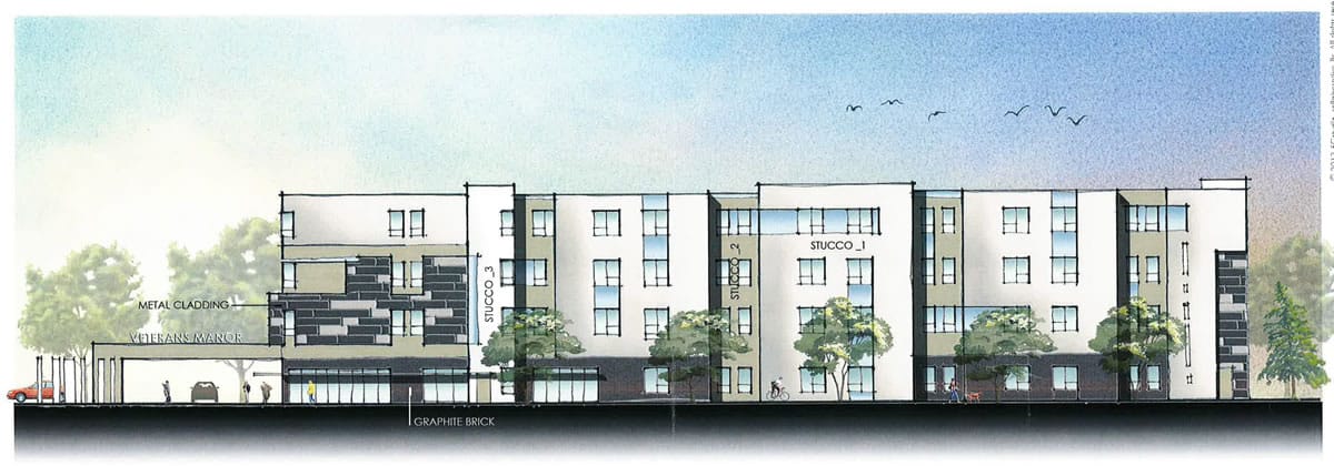 Florida-based Communities for Veterans is proposing to build this 69-unit apartment complex on the Veterans Affairs campus.