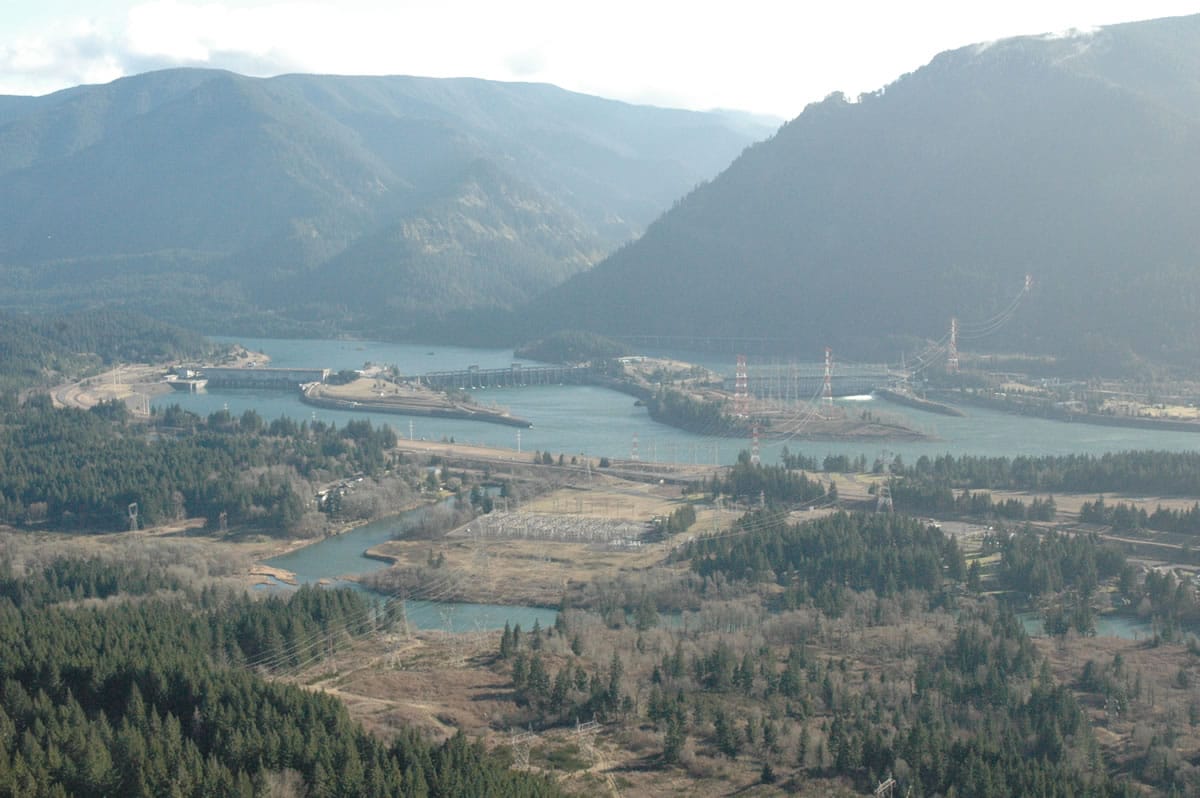 View of the Columbia River and Bonneville Dam from Aldrich Butte, north of North Bonneville.