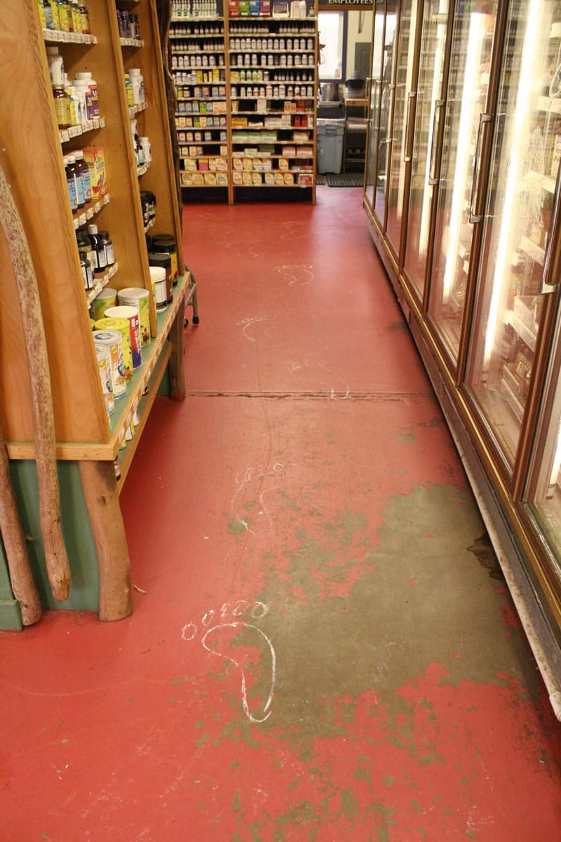 Chalk &quot;feet&quot; were found Feb. 11, 2010, in the Homegrown Market on Orcas Island after an overnight break-in by Colton Harris-Moore.