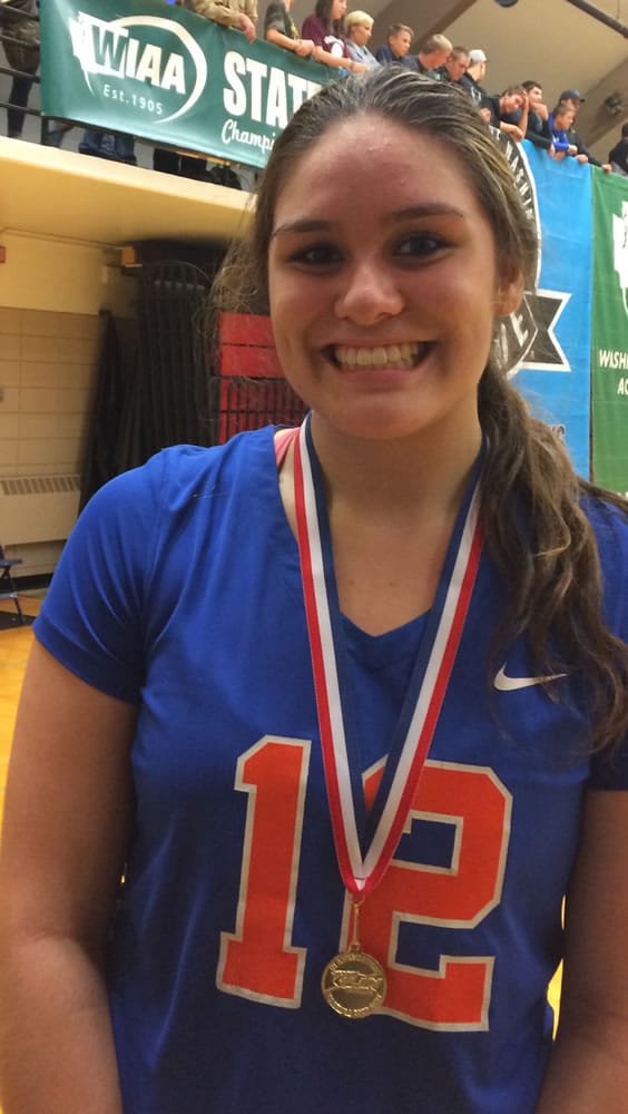 Ridgefield volleyball player Sarena Bartley with her sportsmanship medal.