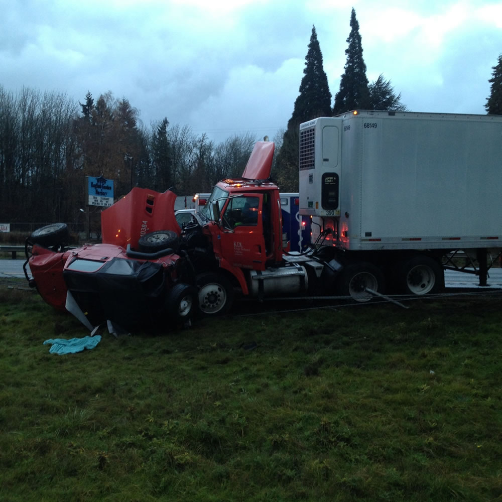 A big rig and a jeep collided on Interstate 5 northbound Thursday evening.