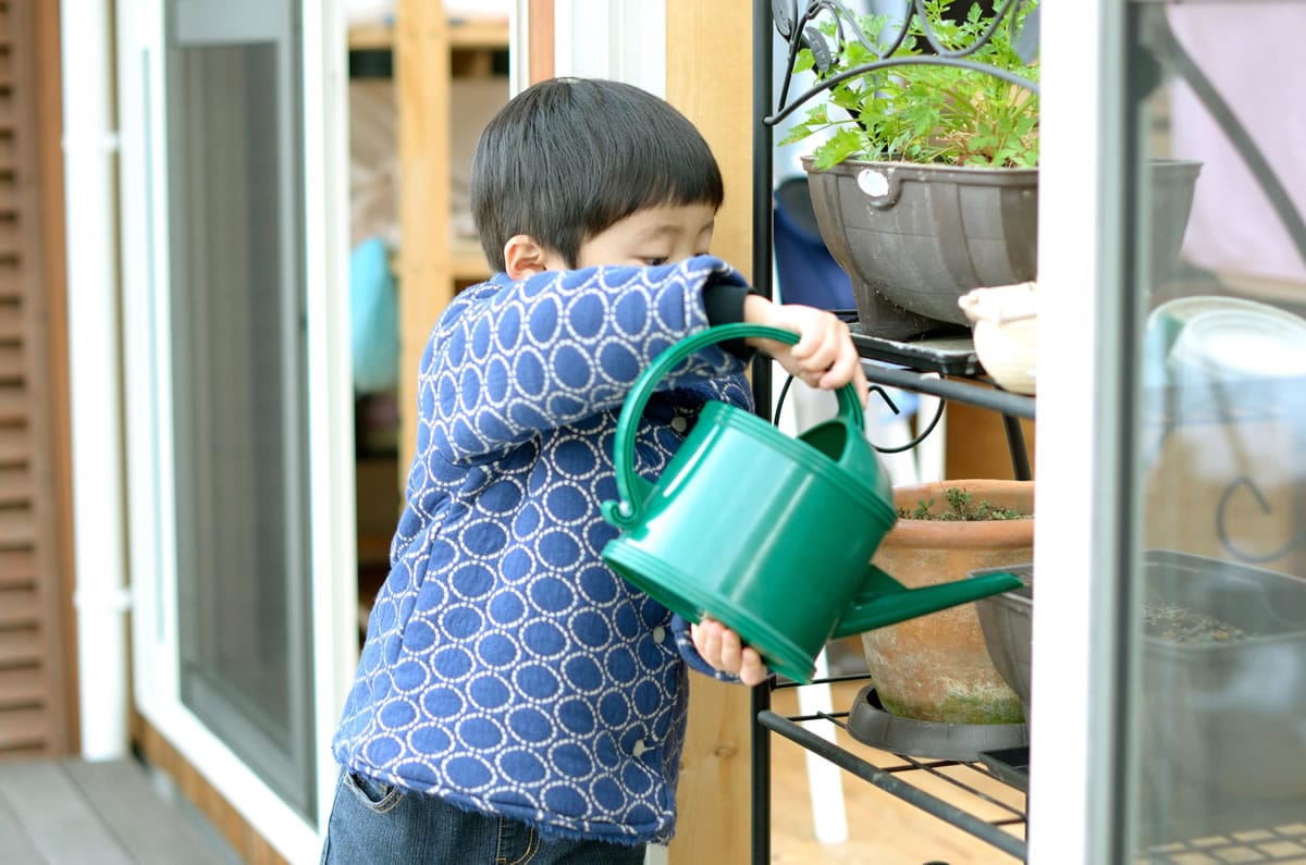 Caring for houseplants can teach children many of the same lessons they would learn growing plants outdoors. &quot;Having a green, growing thing to tend is a wonderful relationship for a child,&quot; says garden writer Sharon Lovejoy.