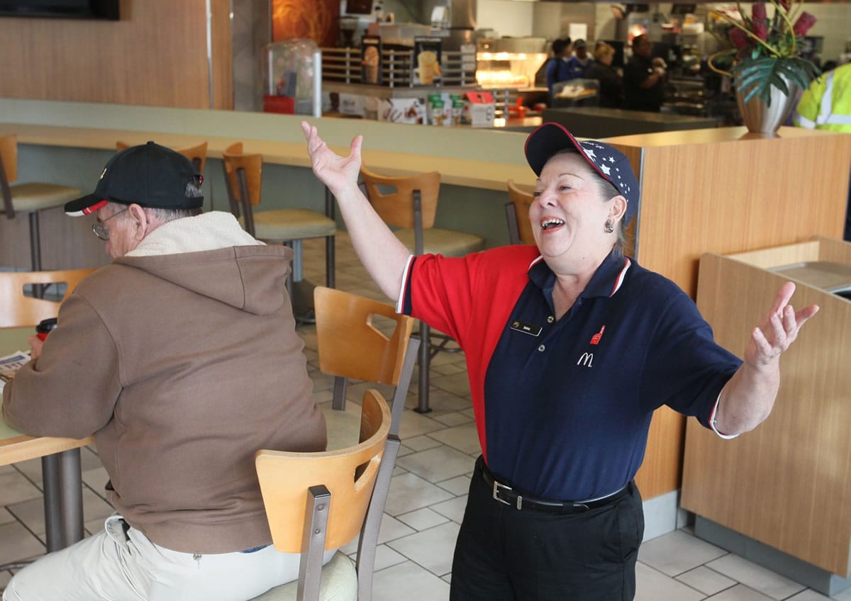 McDonald's hostess Diana Anderson sings opera to entertain the patrons on Nov. 4 in Akron, Ohio.