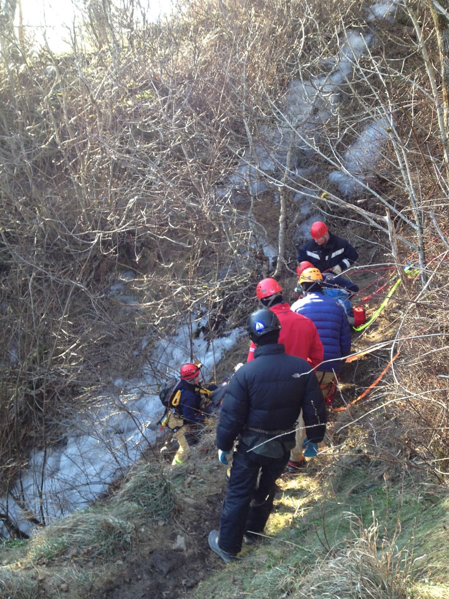 Rescuers helped two men who slipped on ice and fell off the Cape Horn trail, east of Washougal.