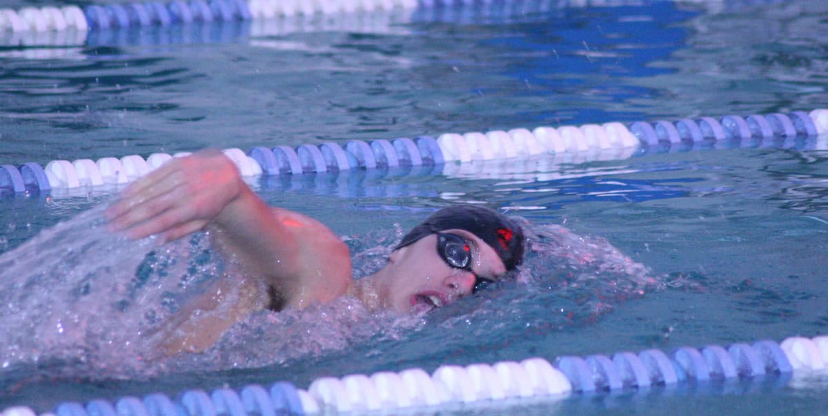 Kasey Calwell helped the Camas boys swimming team win the 200 medley and the 400 freestyle relay races Wednesday, at the Grass Valley Aquatic Center.