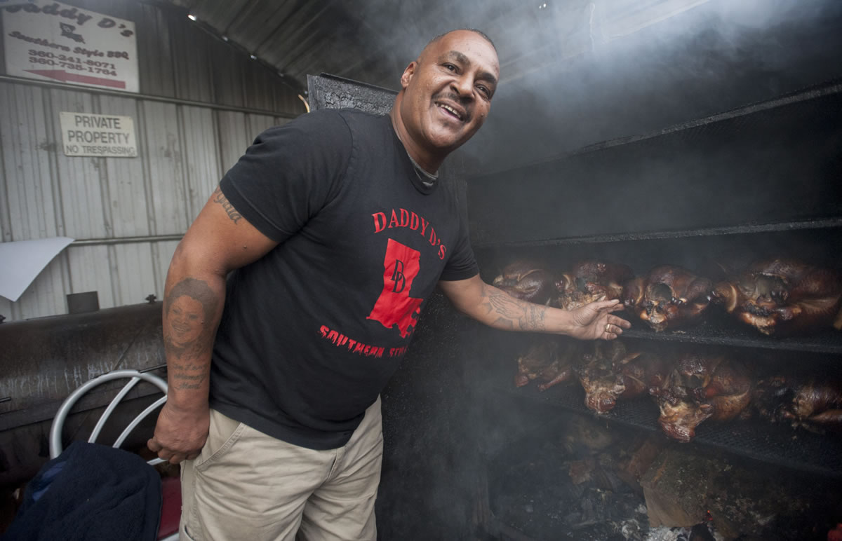 Donnie Vercher, owner of Daddy D&#039;s Southern Style BBQ, hast started smoking turkeys that he will serve Saturday at his restaurant during a free Thanksgiving meal.