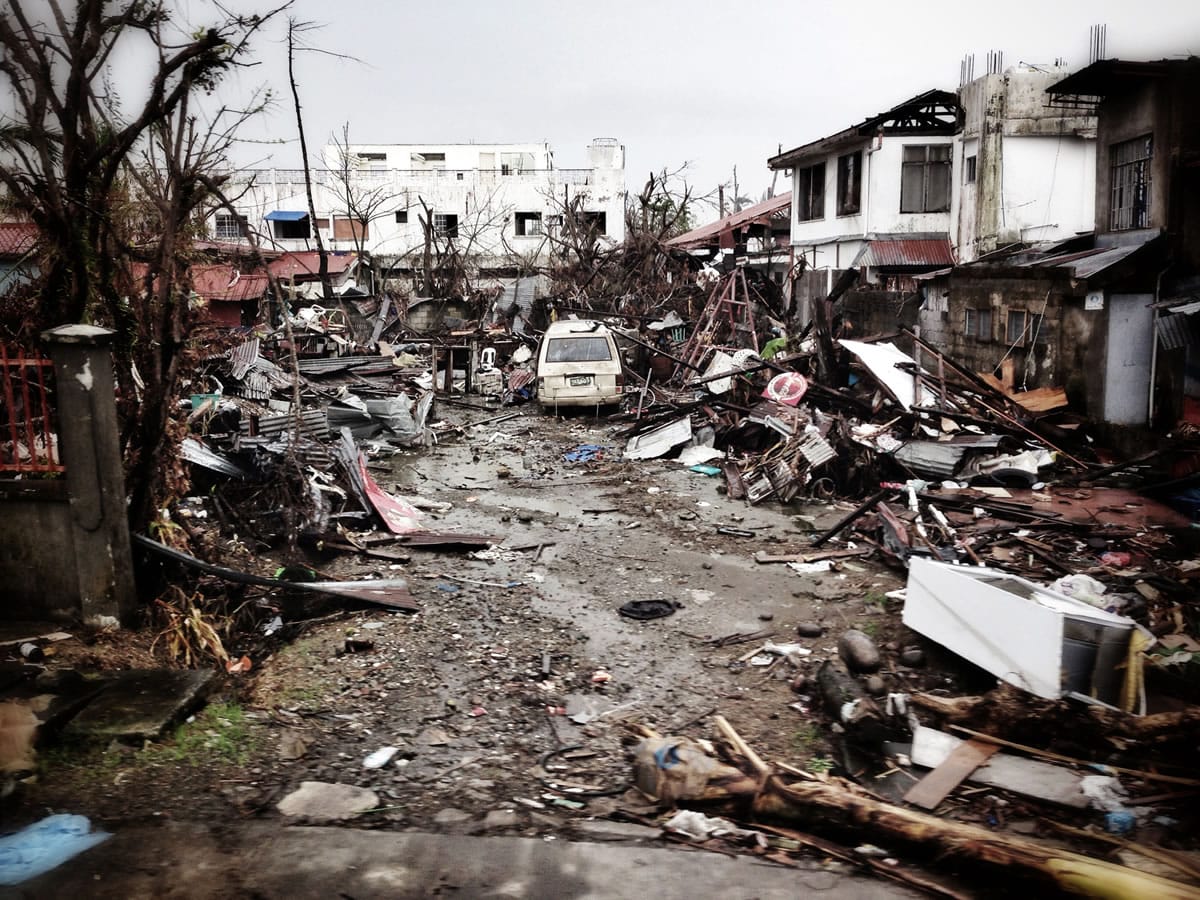 Typhoon Haiyan destroyed buildings and knocked over trees in Tacloban.
