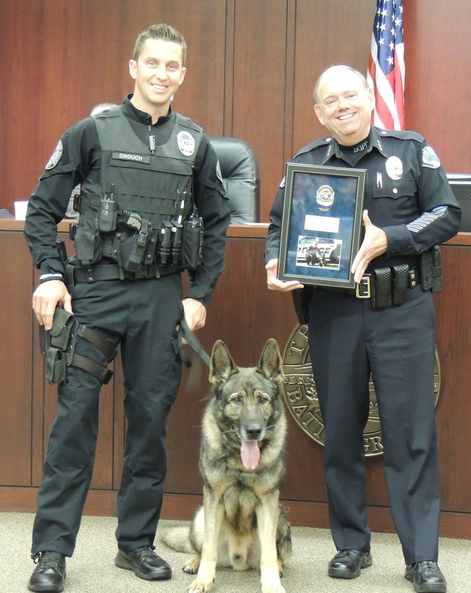 Battle Ground: Battle Ground Police Department K-9 Haulf, who was retired in August, is honored during a Nov.