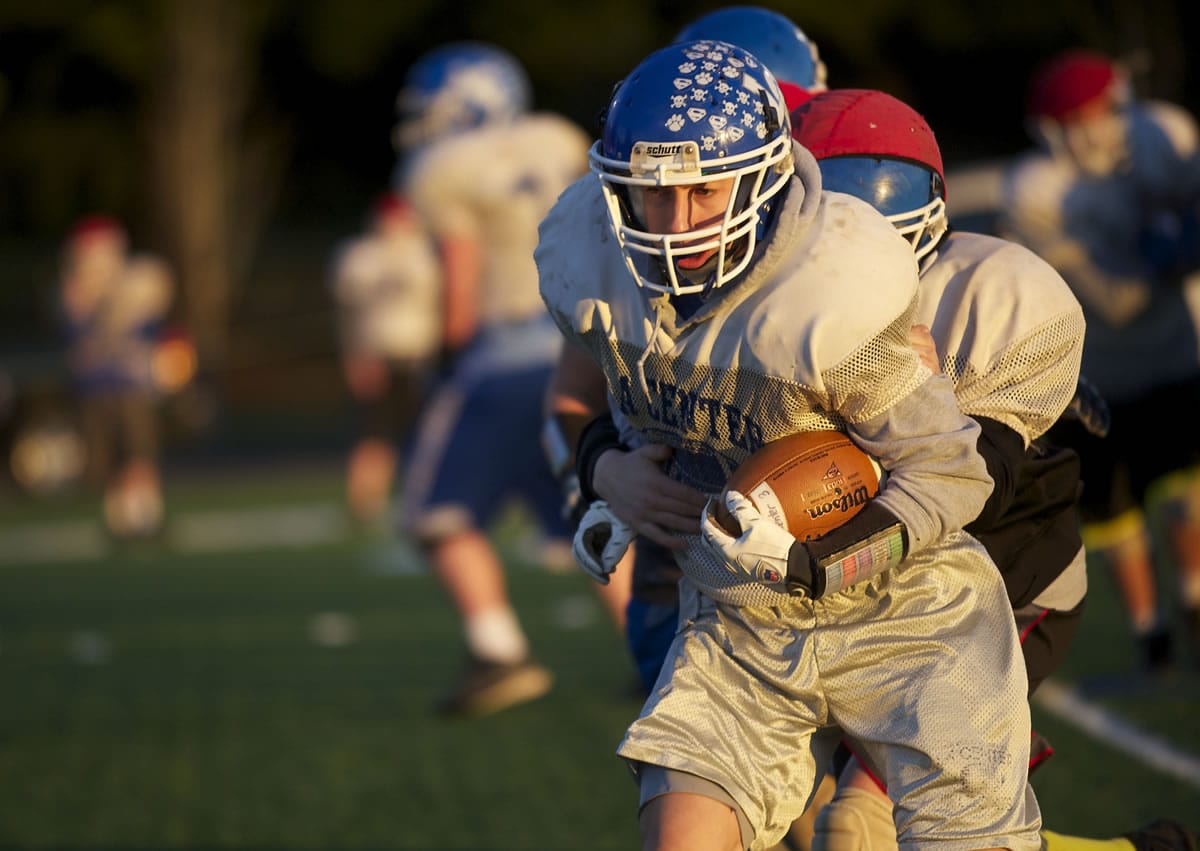 La Center's Conner Wonderly runs the ball during practice at King's Way High School on Thursday November 21, 2013.