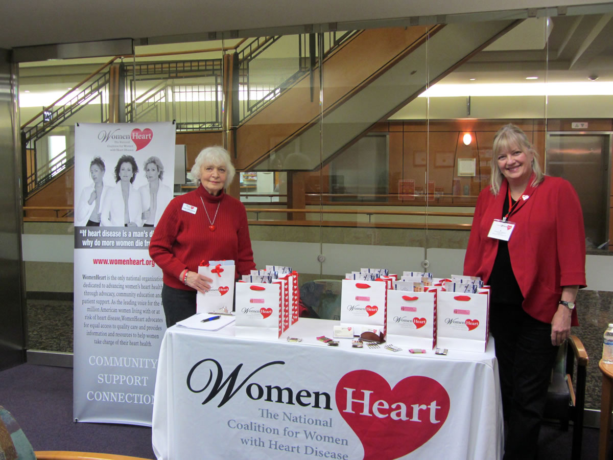 Northwood: During National Heart Month in February, Clark County WomenHeart coordinators Leslea Steffel-Dennis, left, and BJ Babcock shared information and &quot;Red Bags of Courage&quot; with female patients at Vancouver Clinic's 87th Avenue Cardiac Clinic.