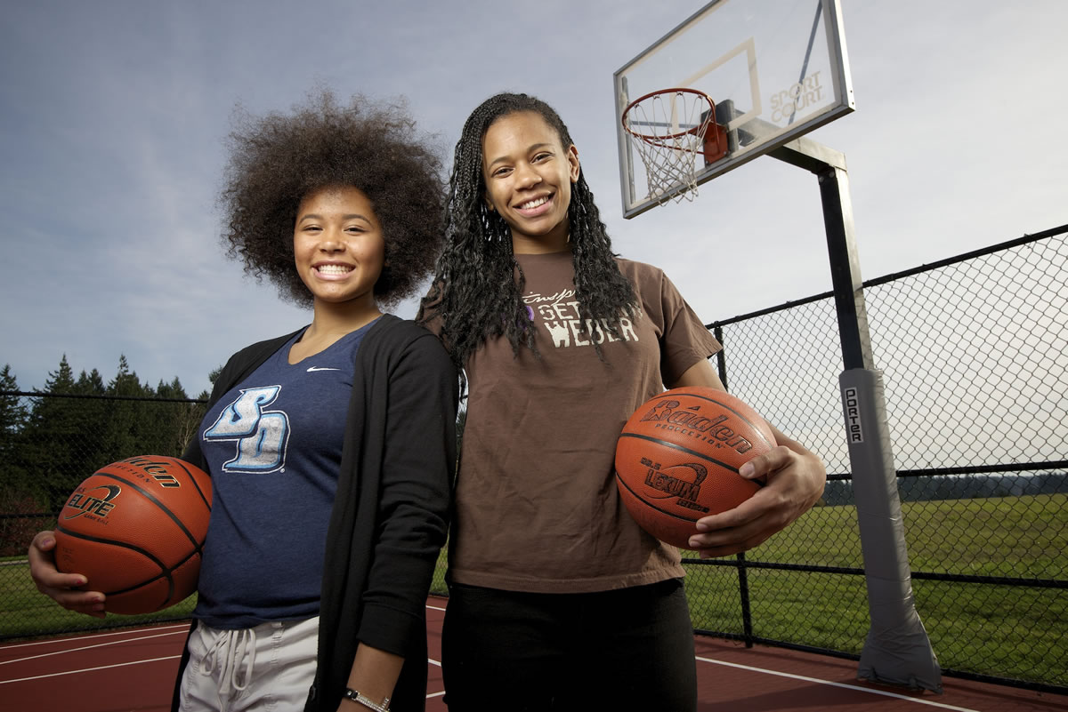 Skyview High School seniors Aubrey Ward-El, left, and Jocelyn Adams are planning to play college basketball next year.