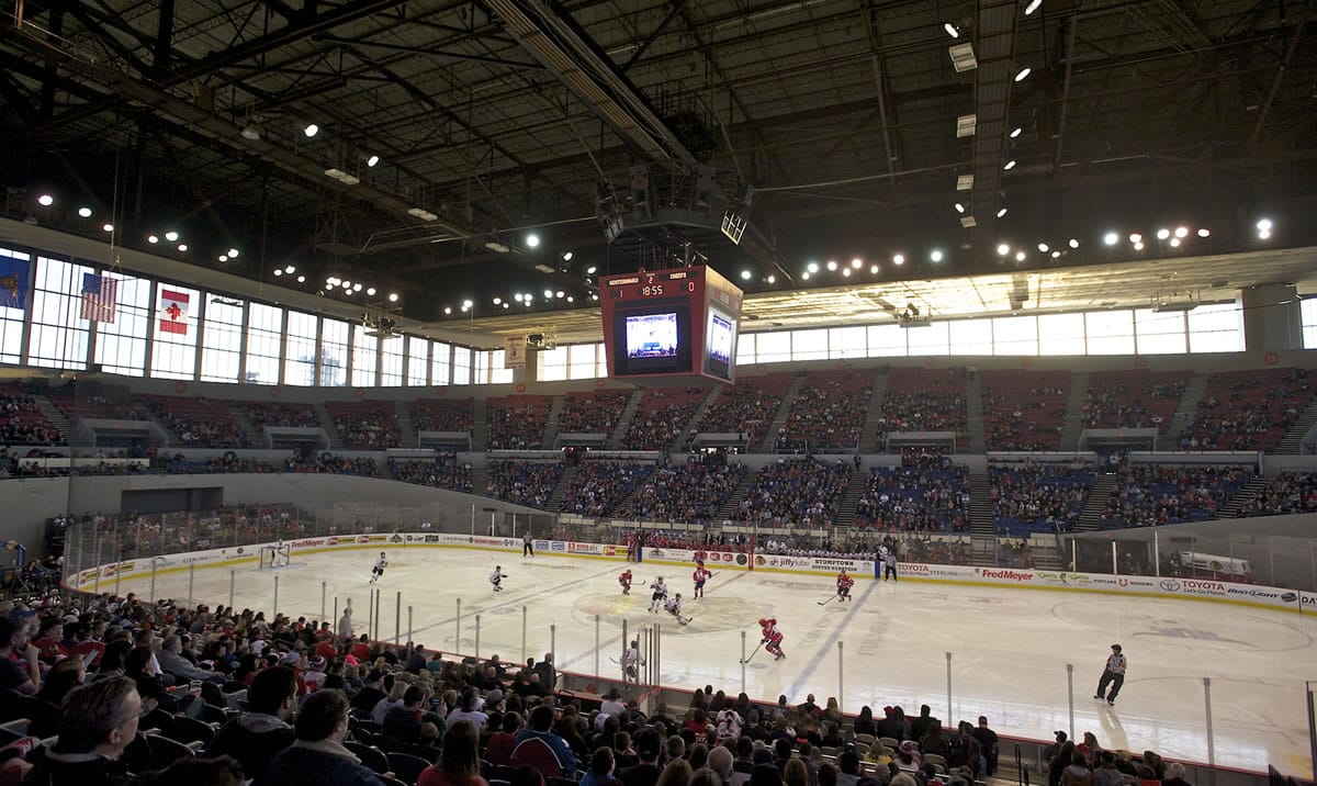 The Portland Winterhawks play a daylight game with the curtains open at the Memorial Coliseum against the Spokabne Chiefs at the Coliseum on Sunday.