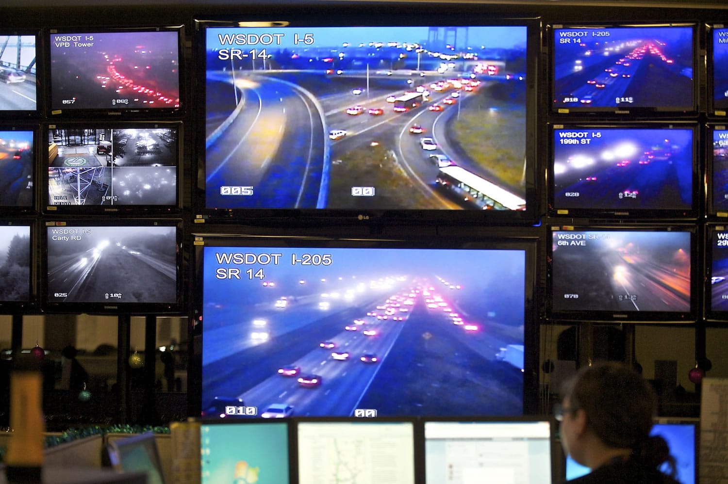 Washington State Department of Transportation staff can monitor traffic inside WSDOT's Traffic Management Center.