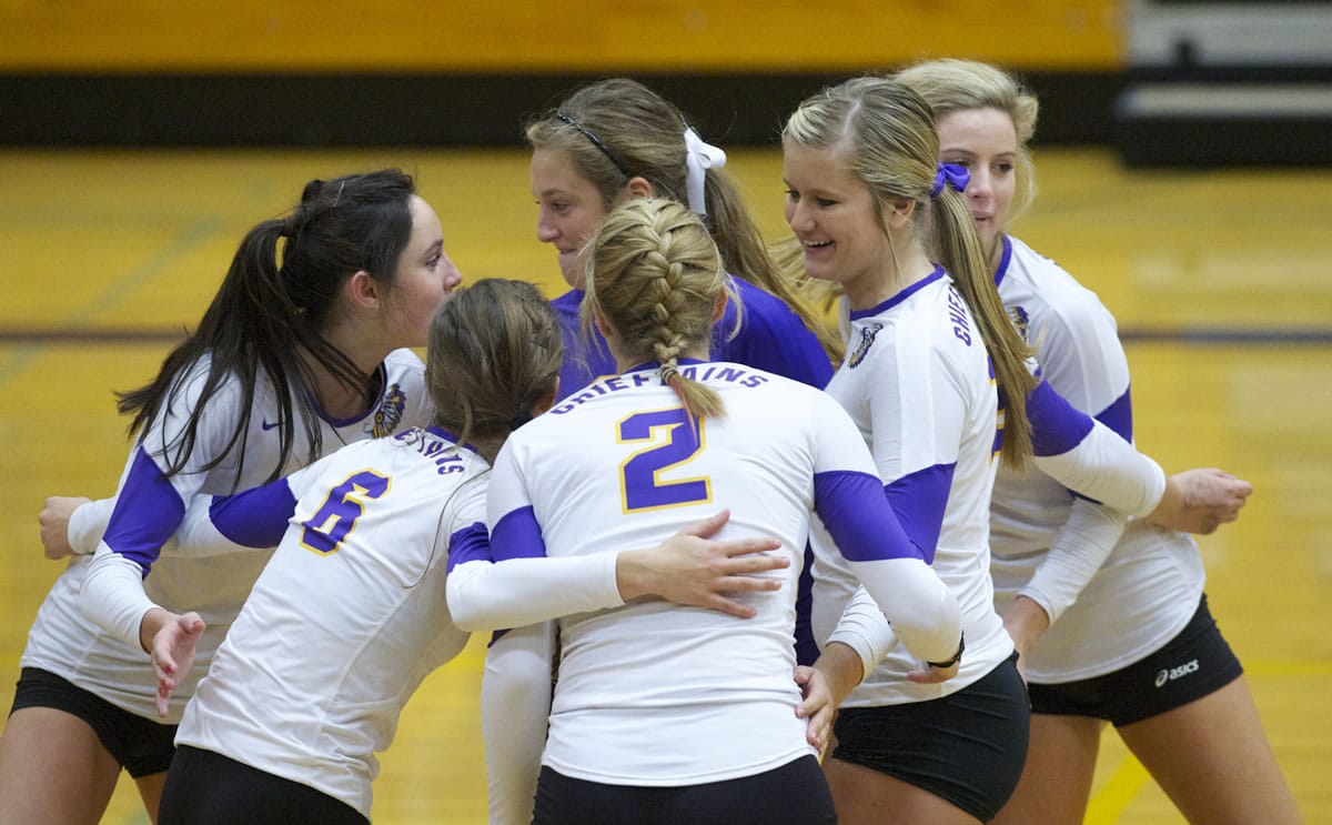 The Columbia River volleyball team celebrates a point against Hudson's Bay, Thursday, October 31, 2013.