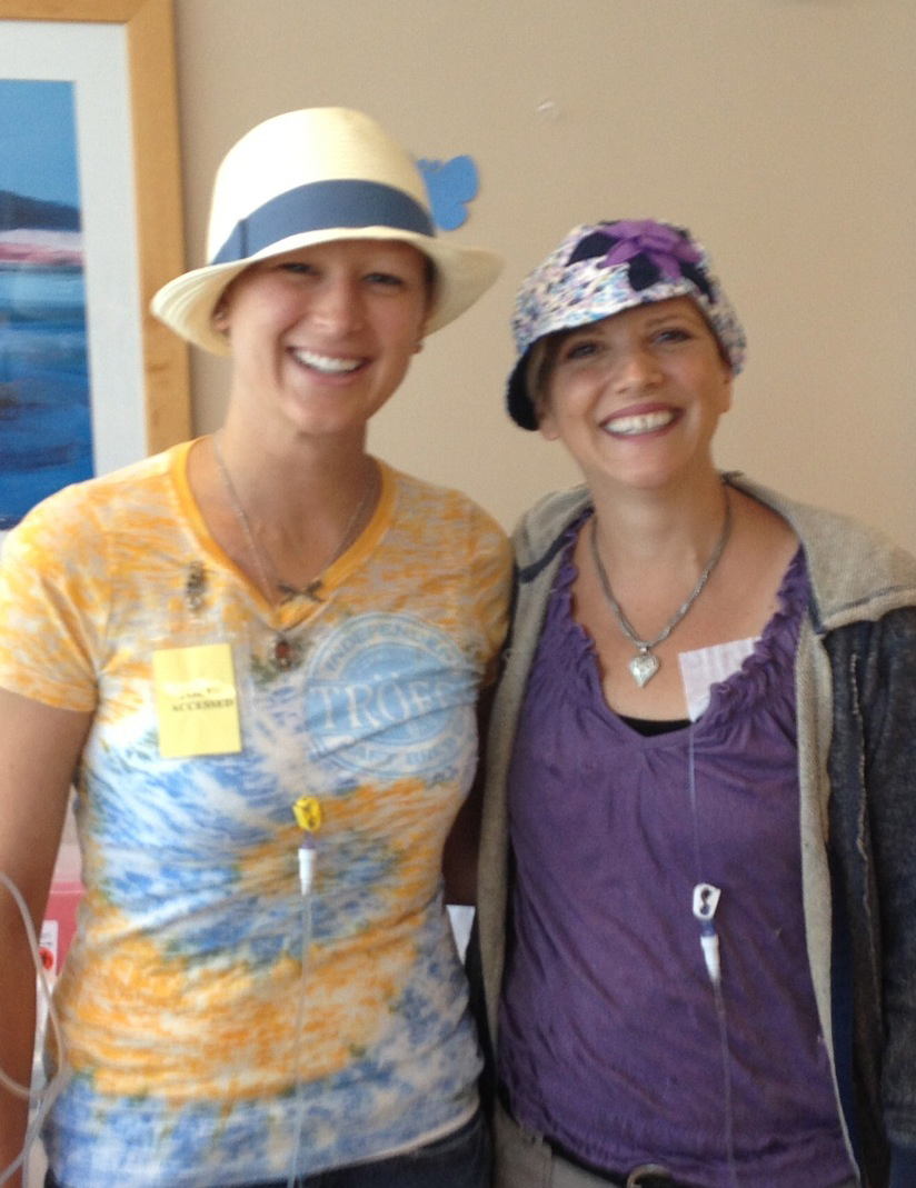Ridgefield: Cancer survivors and friends Jennifer Conkey, right, of Ridgefield and Renee Dieffenderfer of Gresham, Ore., wear stylish hats, similar to the more than 100 they recently donated to patients undergoing chemotherapy at local treatment centers.