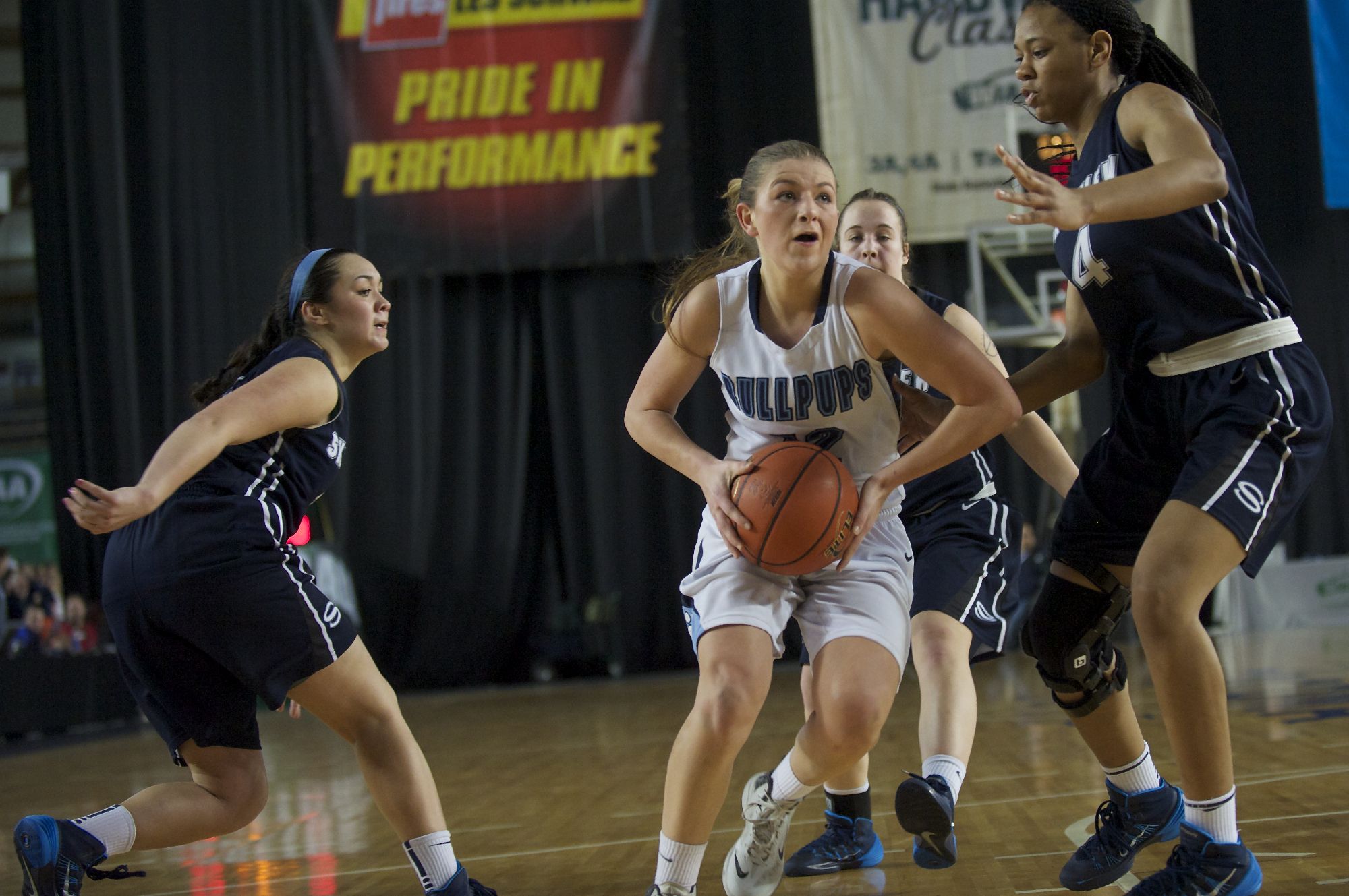 Gonzaga Prep's Laura Stockton goes to the hoop against Skyview during the second half of an opening round game in the Class 4A state tournament at the Tacoma Dome on Thursday March 6, 2014.