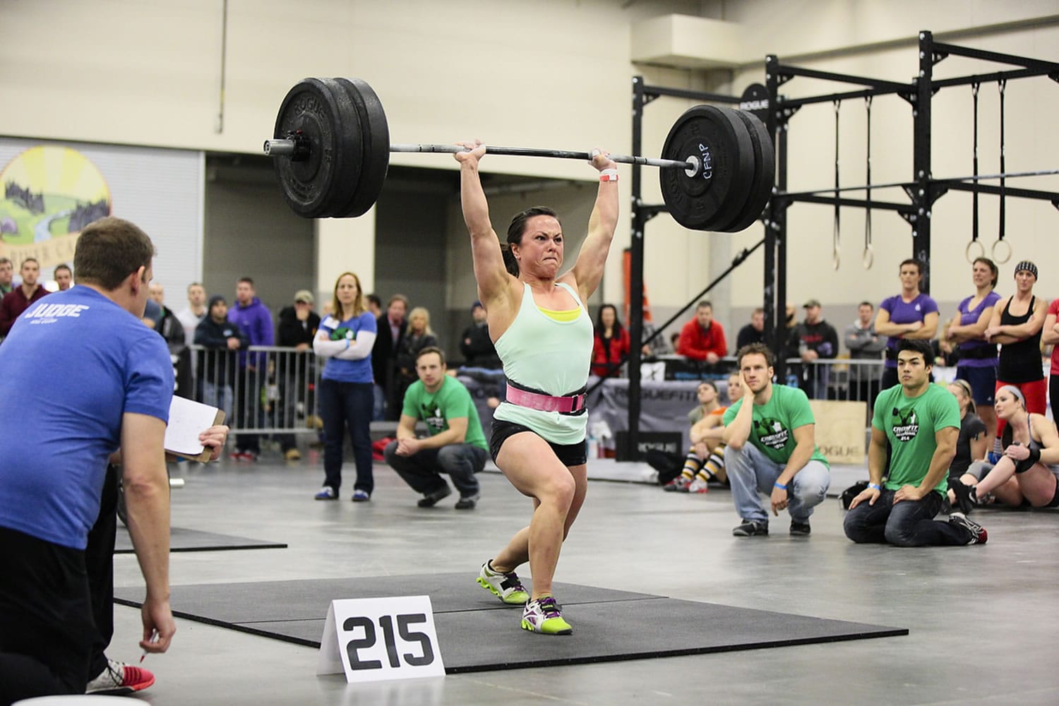 Jessica Core of Vancouver lifts 215 pounds over her head during the CrossFit Fort Vancouver Invitational.