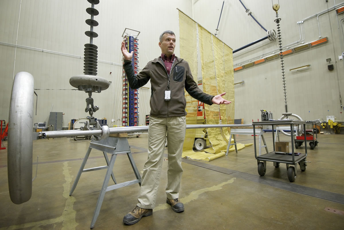 Jeff Hildreth, an electrical engineer at Vancouver's Ross Complex substation, explains the testing that is carried out at the facility's high-voltage lab.