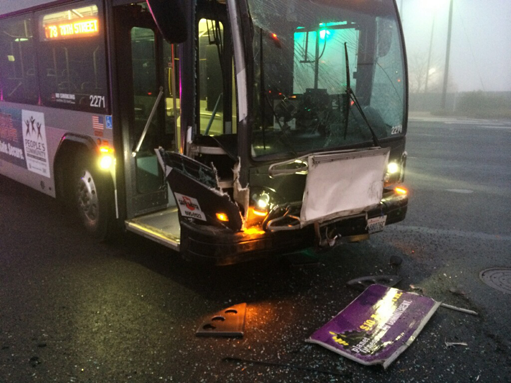 Clark County Sheriff's Office
Two C-Tran buses collided Monday morning at the intersection of Northeast Highway 99 and Northeast 88th Street. No injuries were reported.