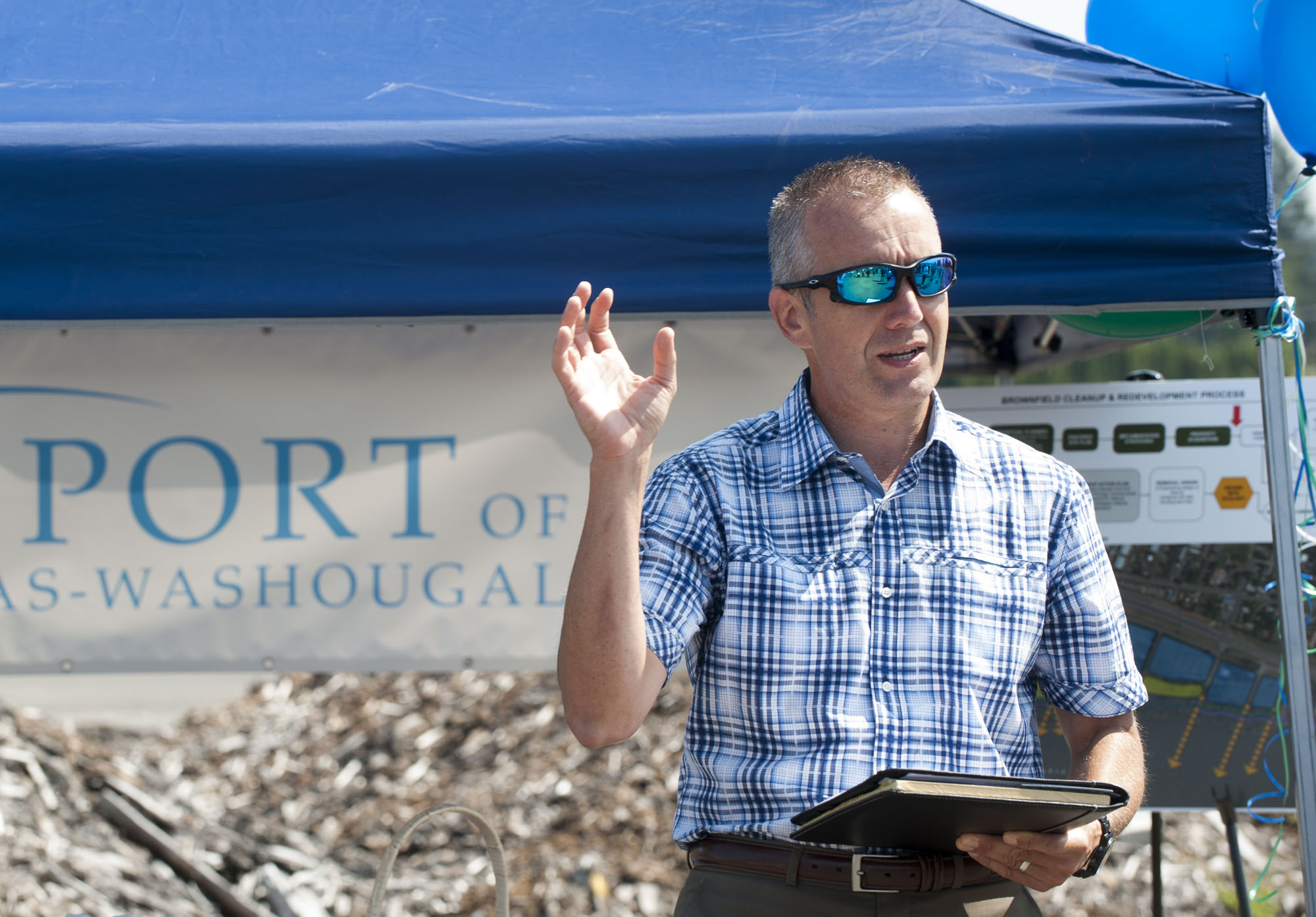 David Ripp, director of the Port of Camas-Washougal speaks at an event in Washougal  on July 8. The event was a groundbreaking for the Washougal Waterfront Park and Trail.