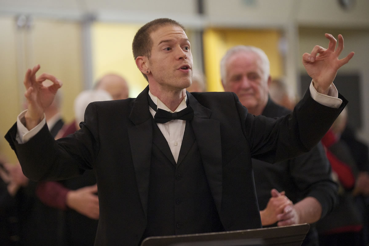Cary Pederson directs The Beacock Music Swing Band at the fifth annual Swinging in the New Year's Eve Dance on Tuesday.