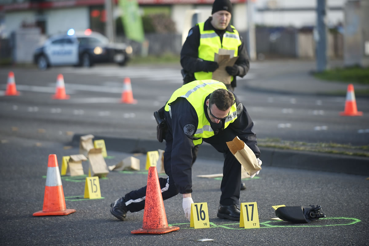 Vancouver police investigate a hit-and-run crash at Fourth Plain Boulevard and Northeast Andresen Road that seriously injured a Vancouver man Thursday.
