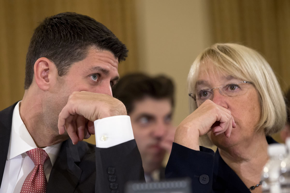 House Budget Committee Chairman Rep. Paul Ryan, R-Wis., left, speaks with Senate Budget Committee Chair Sen.