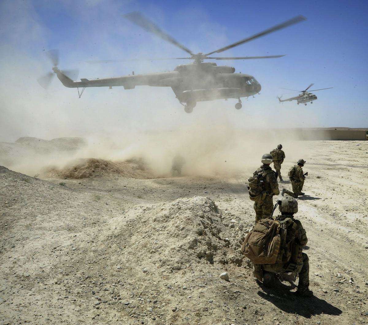 Australian Defense Force
Members of the Australian Defense Force await the arrival of two Mi-17 helicopters in Kandahar, Afghanistan, in 2011.