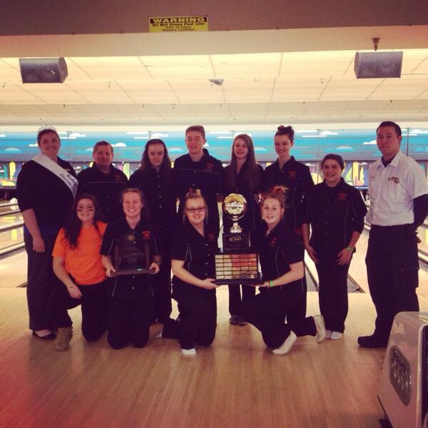 Battle Ground girls bowling team pose with their state championship trophy.