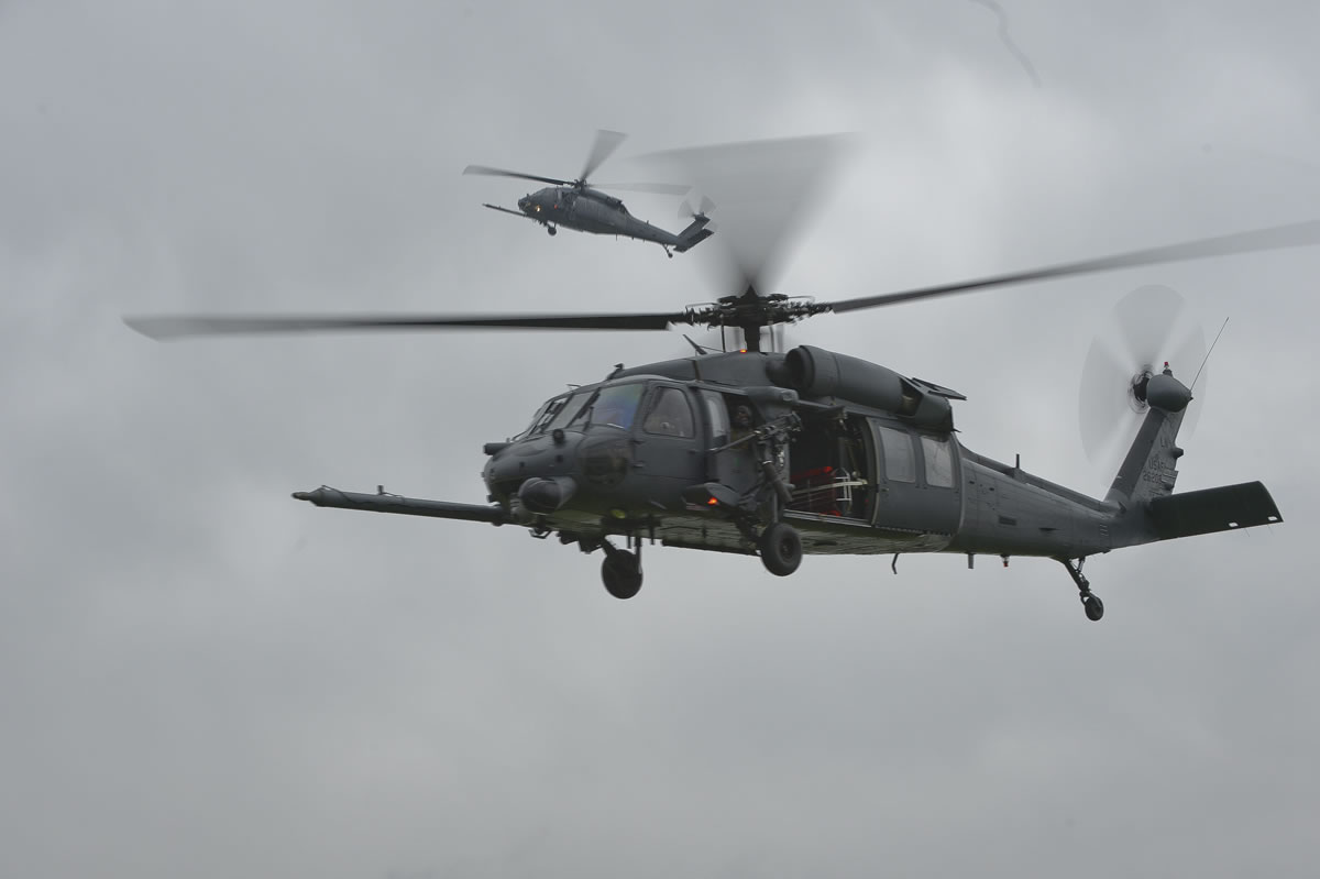 A U.S. Air Force HH-60G Pave Hawk helicopter of the same type as one which crashed at about 6 p.m. local time Tuesday near Salthouse on the Norfolk coast of eastern England. The aircraft, assigned to the 48th Fighter Wing, and based at the Royal Air Force station in Lakenheath, Suffolk County, which hosts U.S.