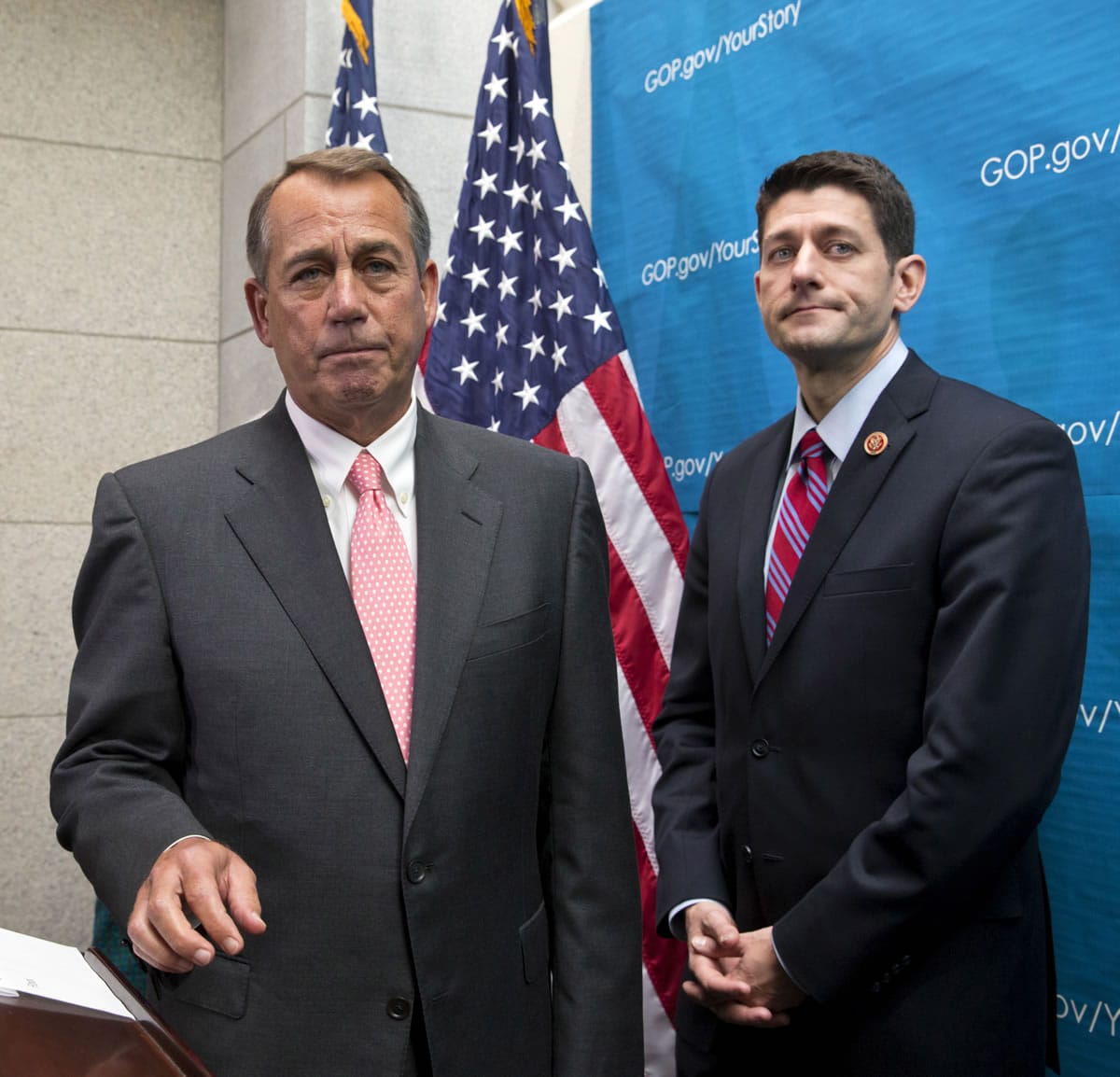 House Speaker John Boehner of Ohio, left,  joined by House Budget Committee Chairman Rep.