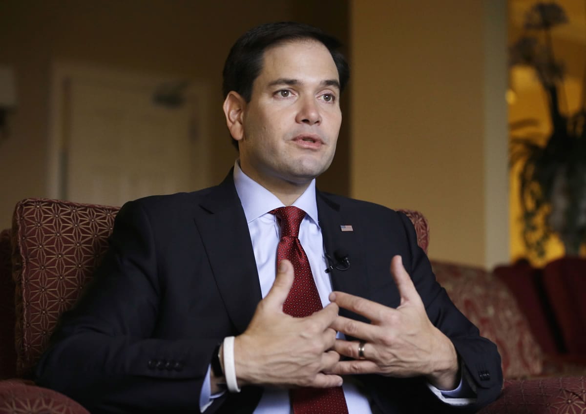 In this Nov. 13, 2015, photo, Republican presidential candidate Sen. Marco Rubio, R- Fla., speaks during an interview with the Associated Press in Orlando, Fla. When Rubio staked out a hard line position on abortion in the first GOP debate, Hillary Rodham Clinton took notice. Since then, Rubio has been finessing his statements. In an interview with The AP, Rubio said he unequivocally backs abortion exceptions when the life of the mother is in danger. He said he also would back legislation with allowances for cases of rape and incest, even though he personally doesn?t support those exceptions.