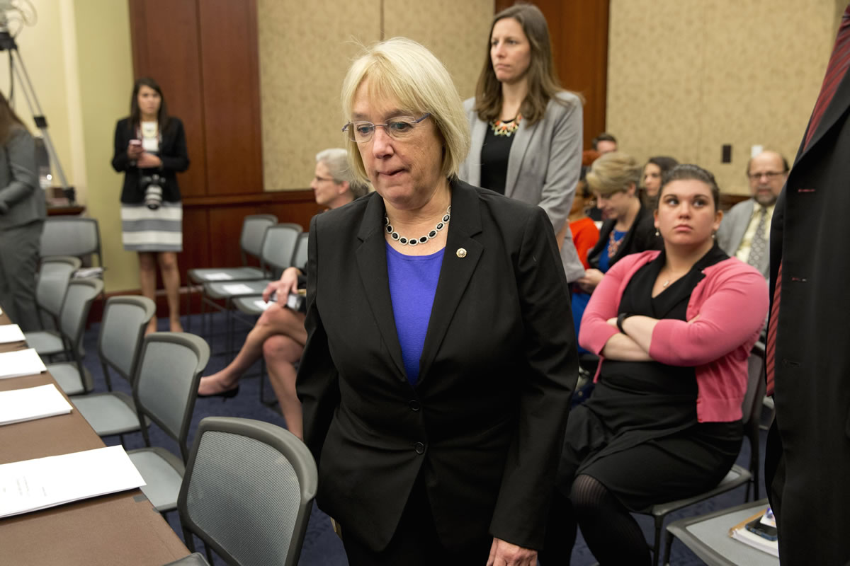 Sen. Patty Murray, D-Wash., ranking member on the Senate Health, Education, Labor and Pensions Committee arrives on Capitol Hill in Washington on Wednesday for a conference of House and Senate negotiators trying to resolve competing versions of a rewrite to the No Child Left Behind education law.