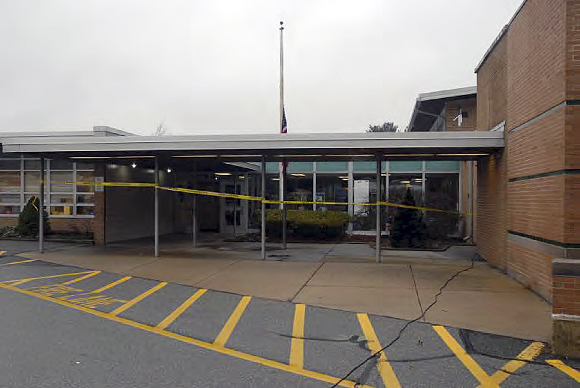 Office of the Connecticut State's Attorney Judicial District of Danbury
The entrance to Sandy Hook Elementary School in Newtown, Conn., is pictured in a report on the killings released Monday. The building has been demolished.