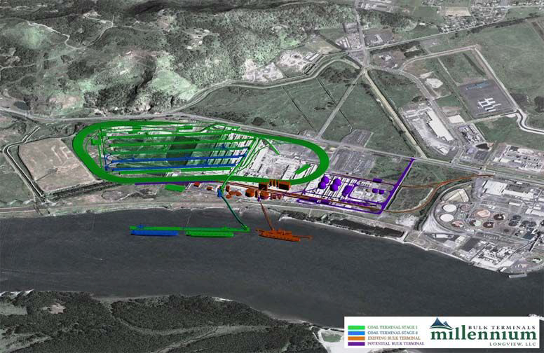Millennium Bulk Terminals has proposed to export 44 million tons of coal per year through this site in Longview.